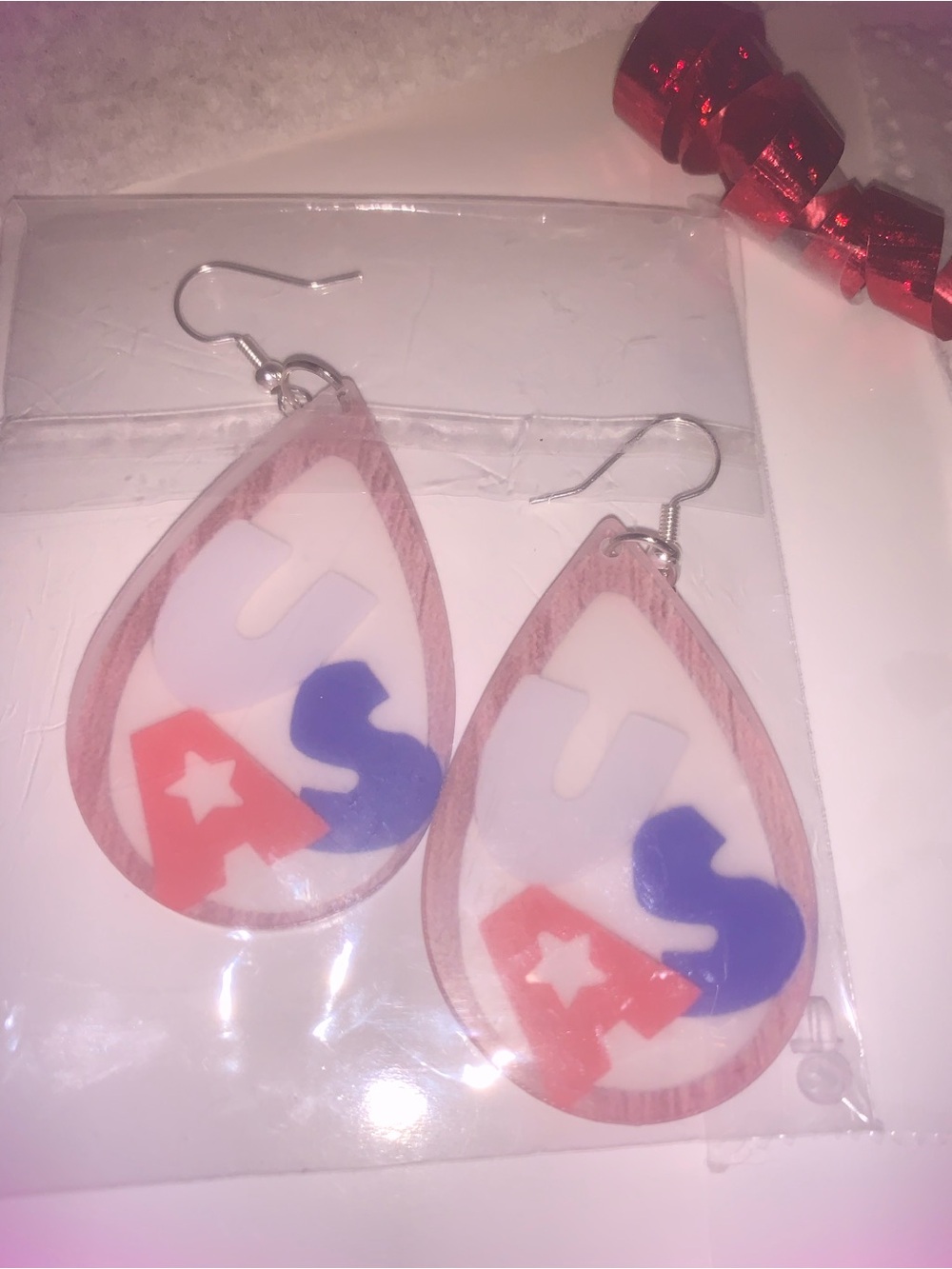 Private Label Red and Blue USA Teardrop Earrings NEW
